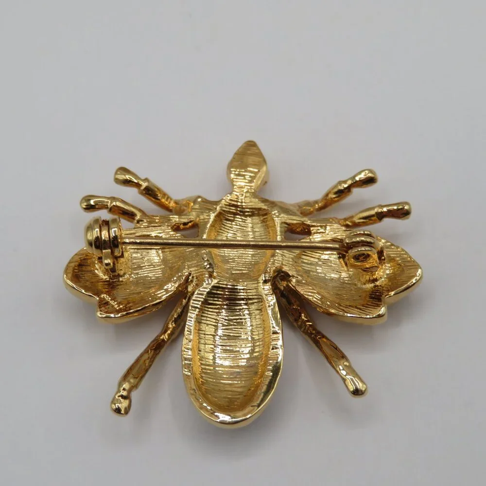 Bumble Bee Rhinestone Silver Gold Tone Brooch - Picture 5 of 6